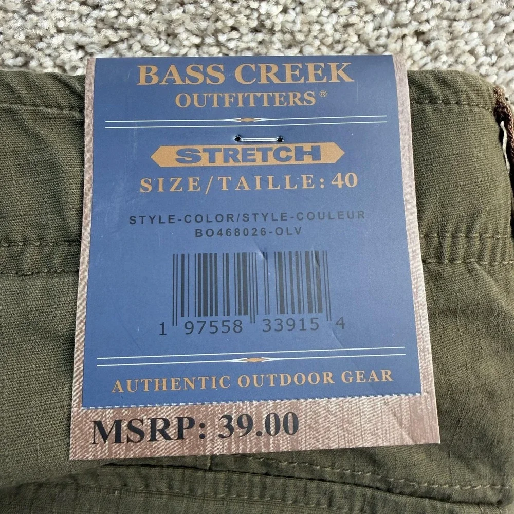 Bass Creek Outfitters Cargo Shorts Mens 40 Green Stretch Outdoor Casual Summer